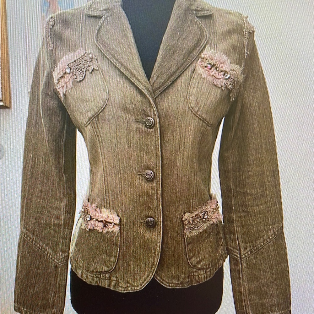 Women's Brown Blazer with Lace Accents